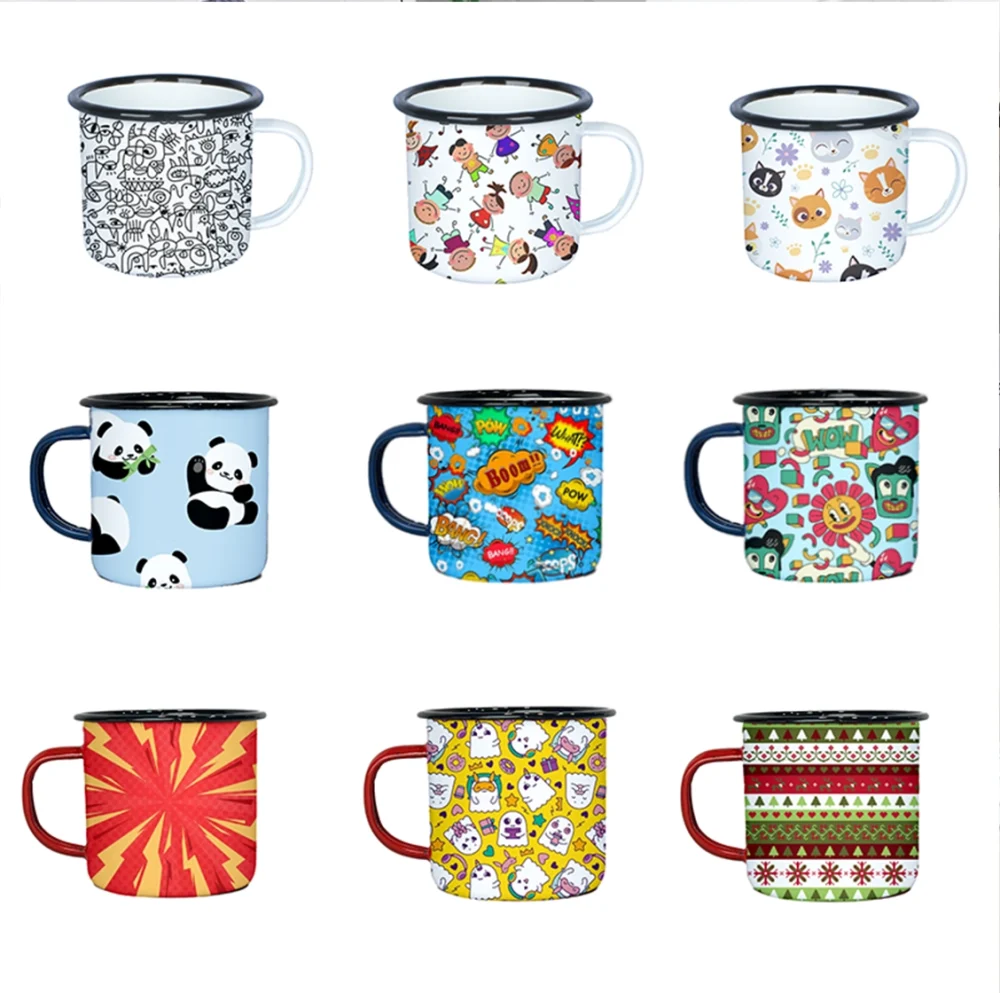 Colorful 12oz Enamel Mug With Handle For Direct Drinking