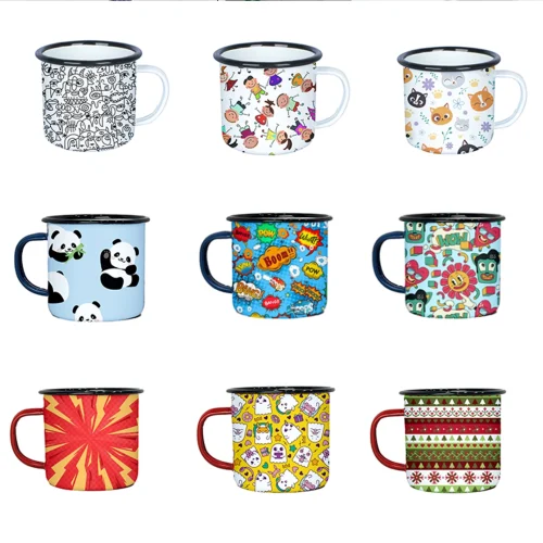 Colorful 12oz Enamel Mug With Handle For Direct Drinking
